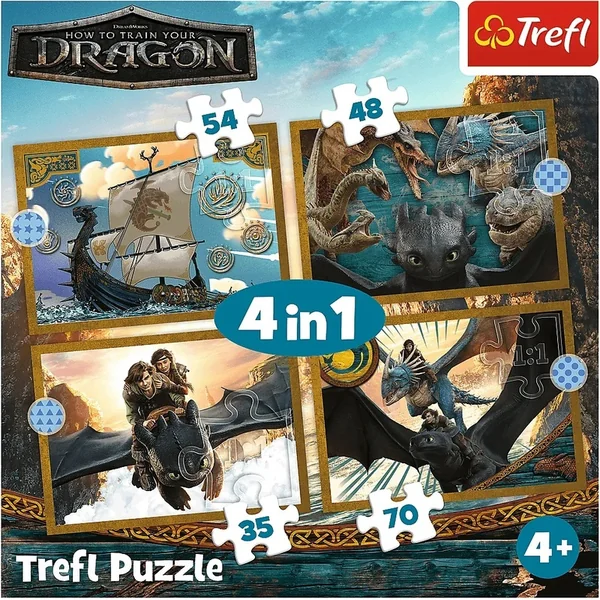 Trefl Puzzle 4v1 Jours de dragon / Dragons