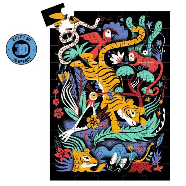 Wizzy'Puzzle 50 pcs Le saut du tigre + Lunettes 3D - Djeco