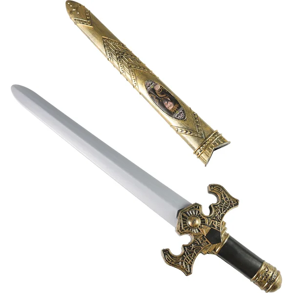 Épée de chevalier dorée avec fourreau et sons